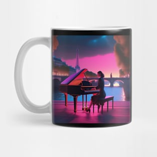 A Female Pianist Playing The Piano Near The River Seine In Paris Mug